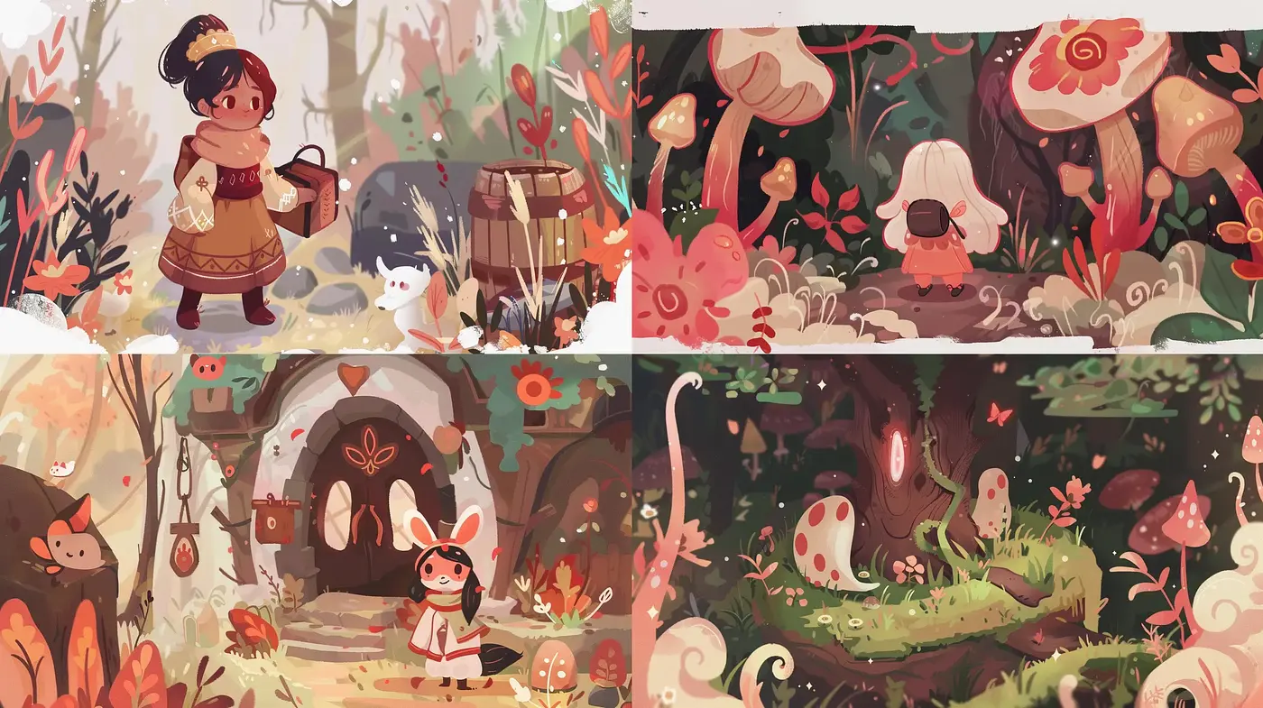 Enchanted Storybook Forest Scenes with Warm Tonal Harmony - Midjourney sref style