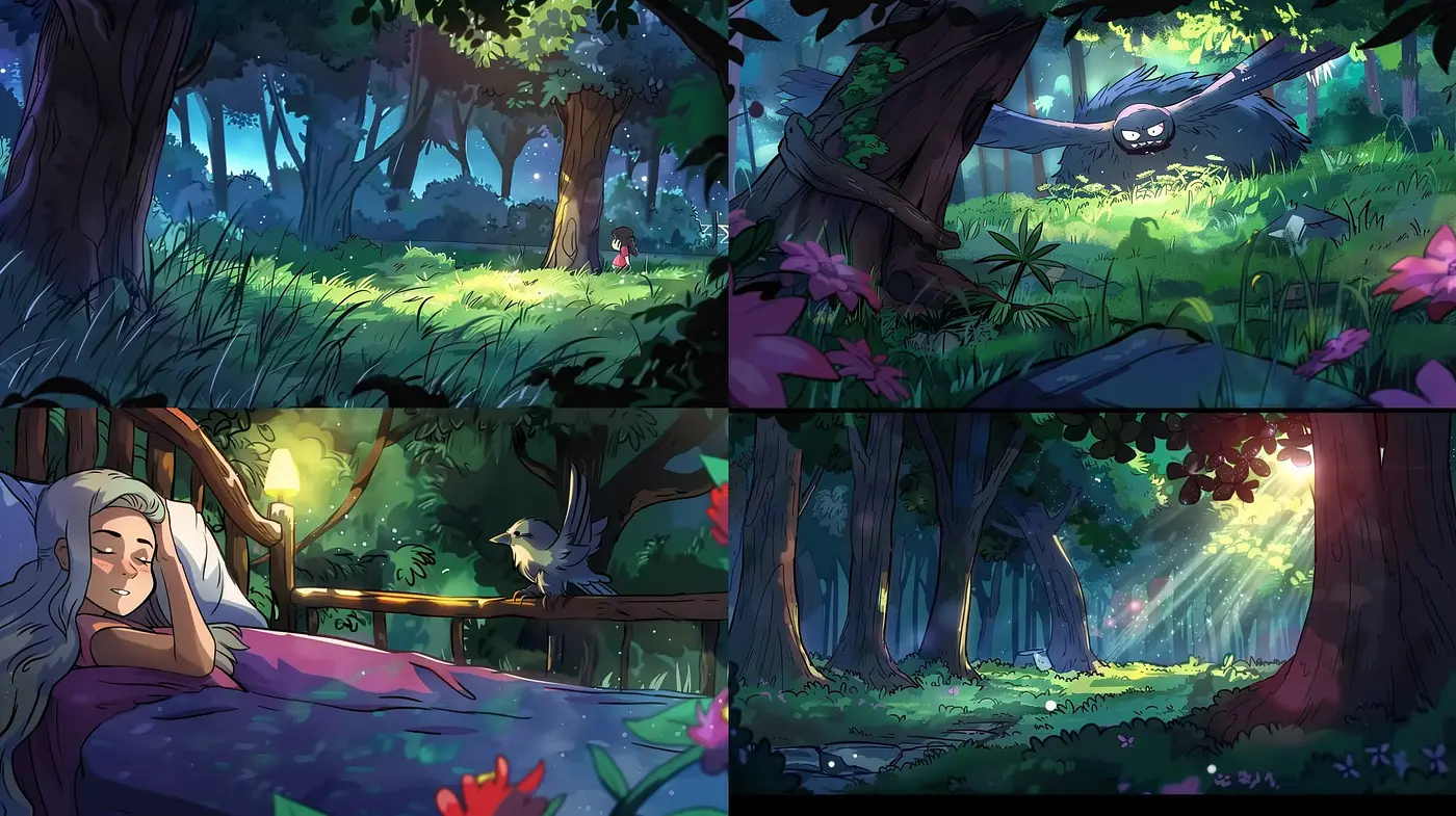 Enchanted Forest Dreamscape in Vivid Cartoon Realism - Midjourney sref style