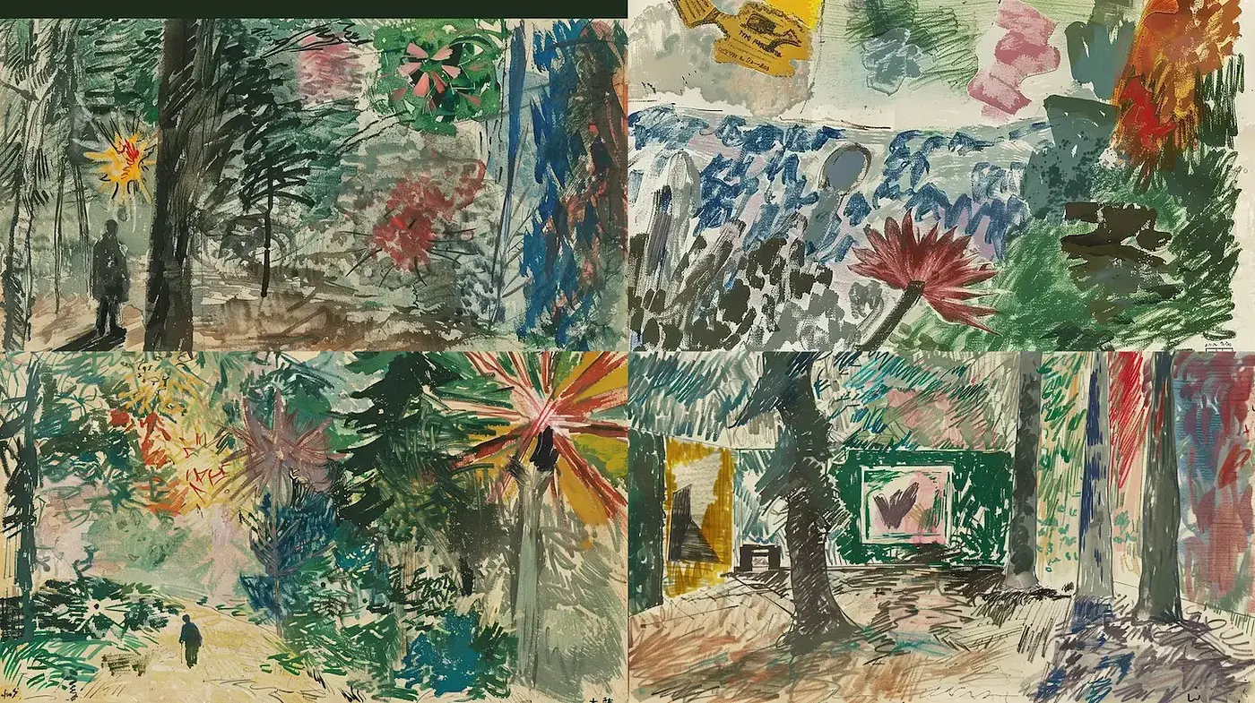 Vibrant and Expressive Forest Scenes with a Whimsical Touch - Midjourney sref style