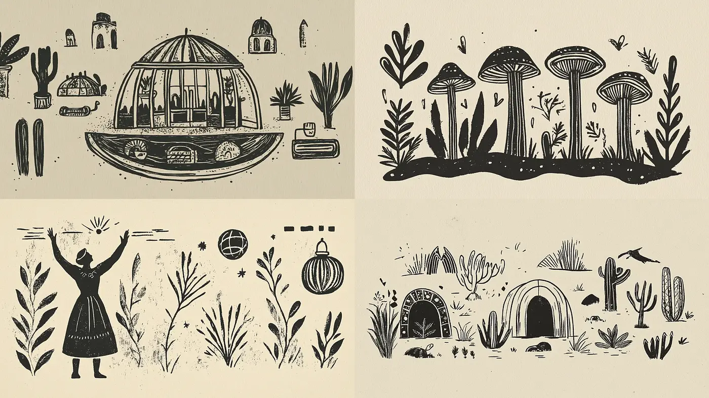 Monochromatic Botanical Illustration Series - Midjourney sref style