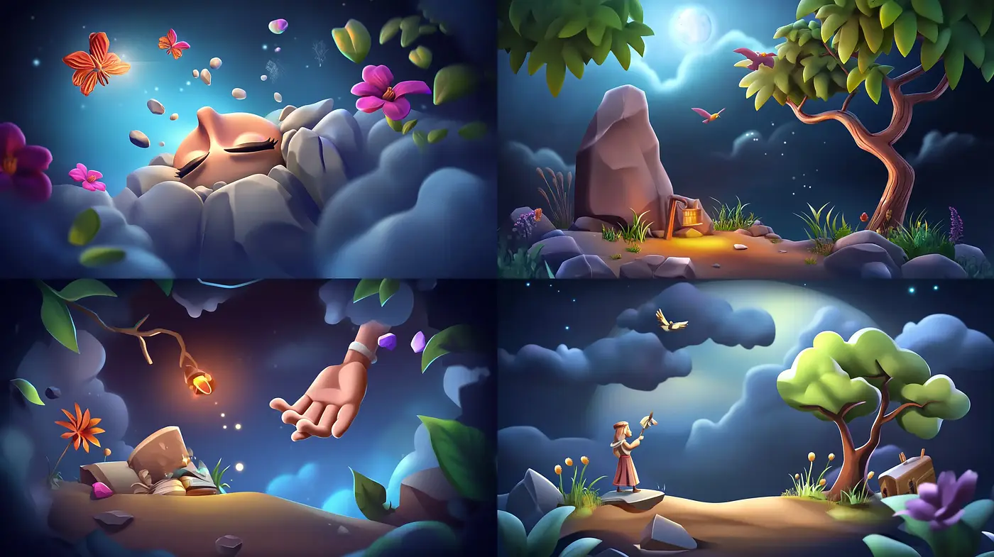 Enchanted Nocturnal Landscape in Stylized Illustration - Midjourney sref style