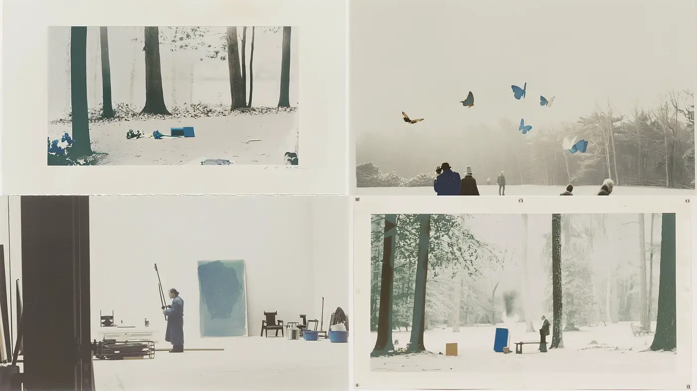 Ethereal Monochrome Vistas with Surreal Cyan Accents - Midjourney sref style
