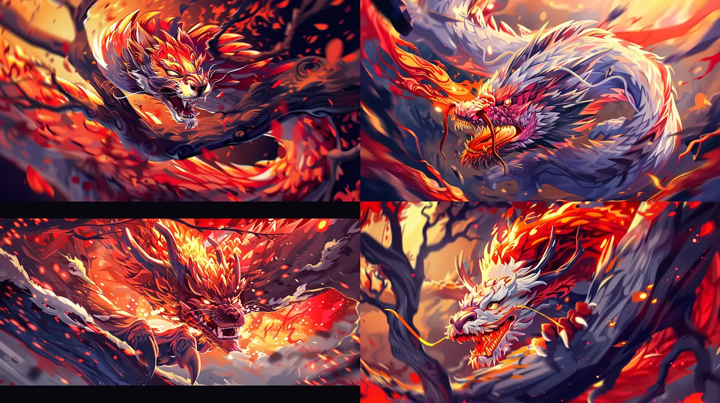 Fiery Brushstrokes and Dynamic Movement in Anime-Inspired Fantasy Art - Midjourney sref style