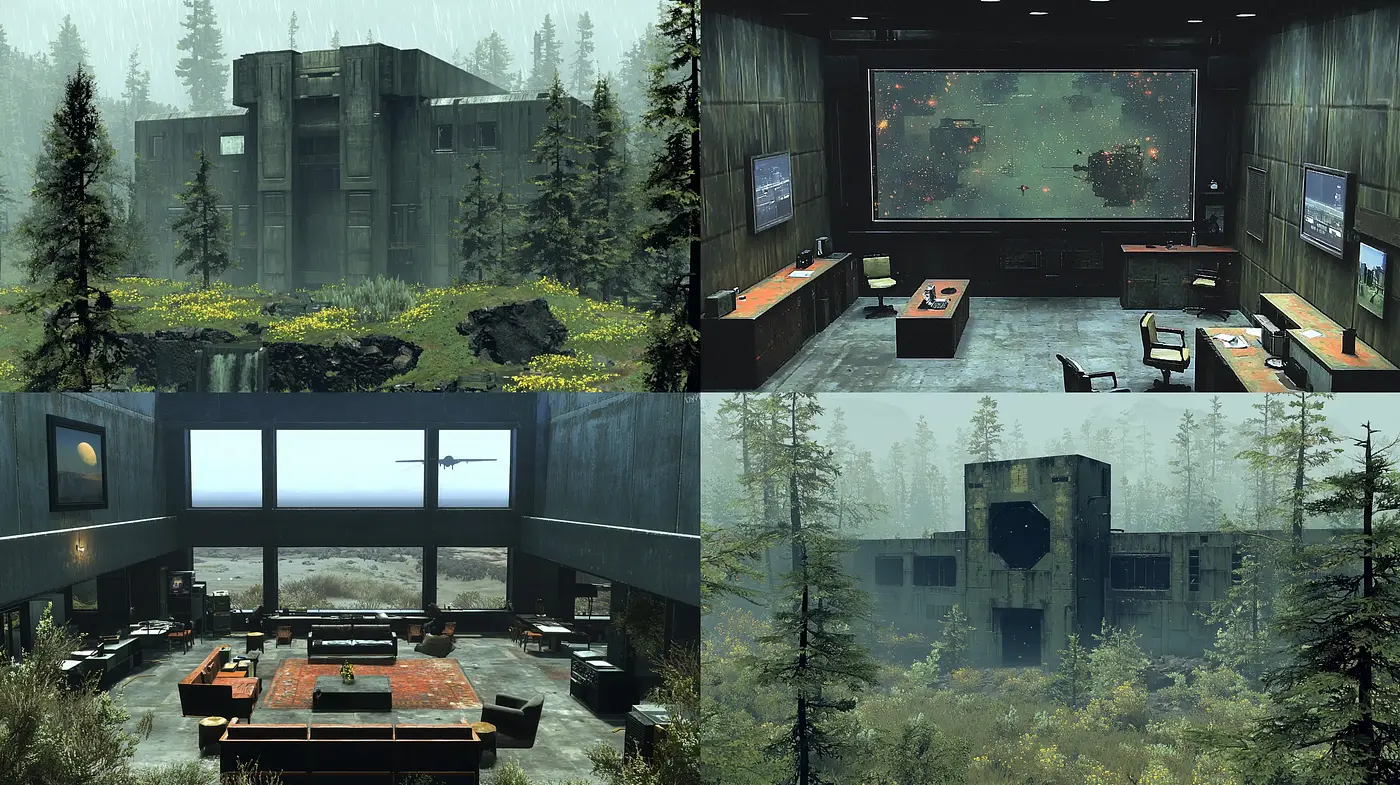 Eerie Dystopian Wilderness: A Blend of Cinematic Desolation and Muted Nature - Midjourney sref style