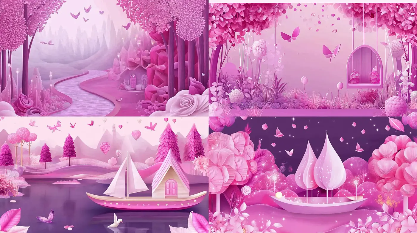 Roseate Dreamscapes: A Harmony of Blush and Lavender in Surreal Environs - Midjourney sref style