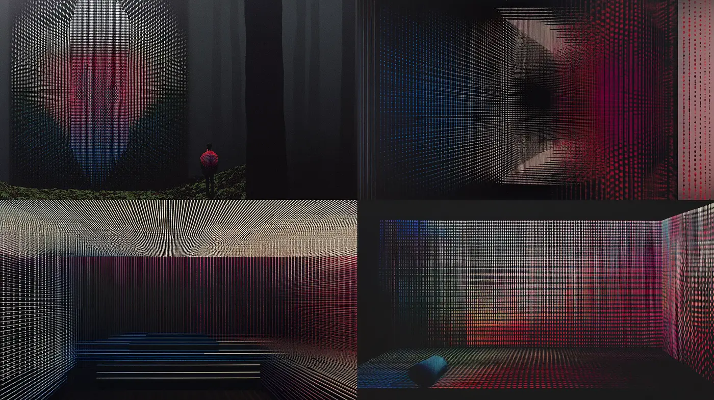 Abstract Geometric Harmonies in a Digital Moiré Dreamscape - Midjourney sref style