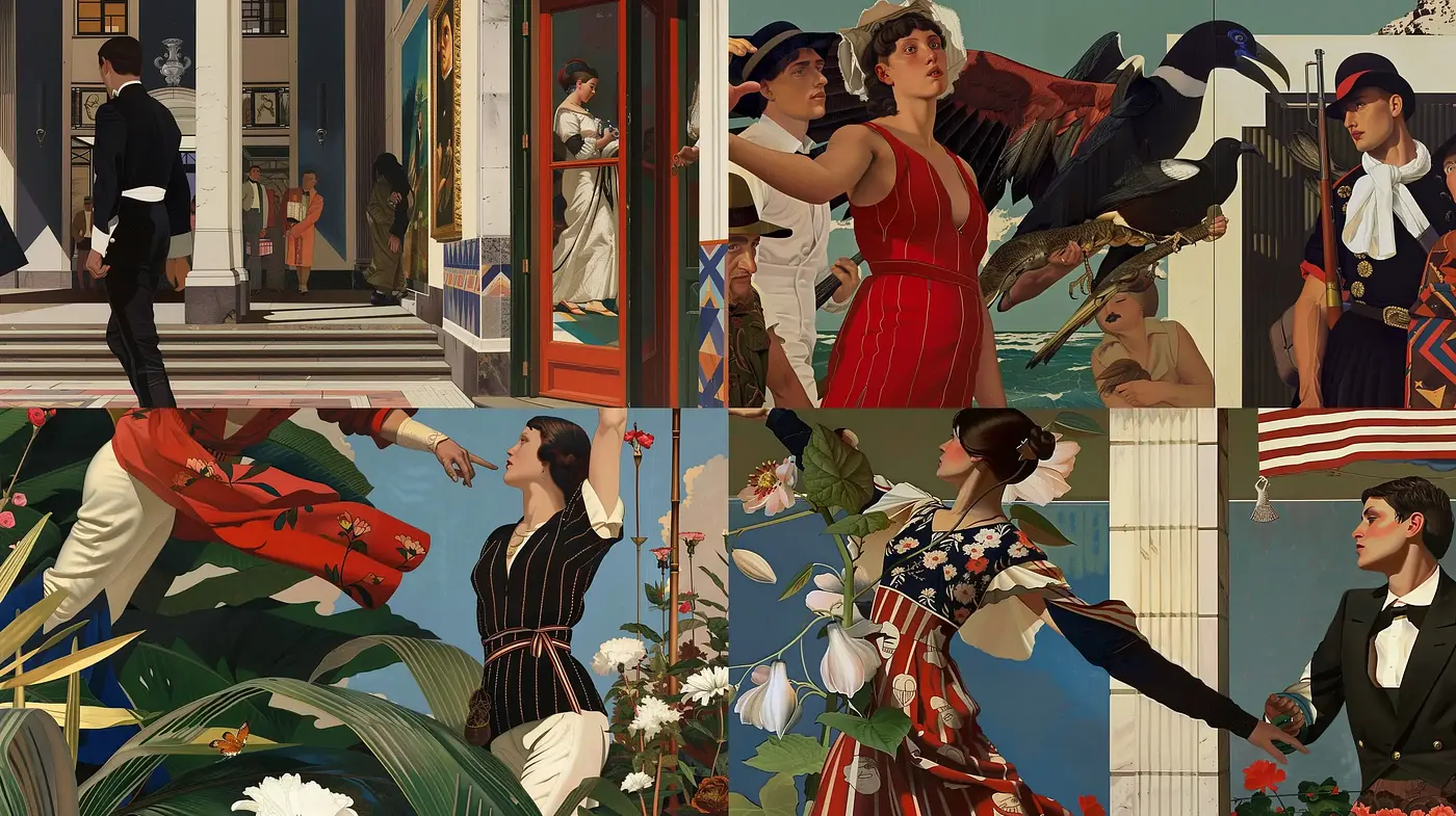 Elegant Mid-Century Illustrative Narrative - Midjourney sref style
