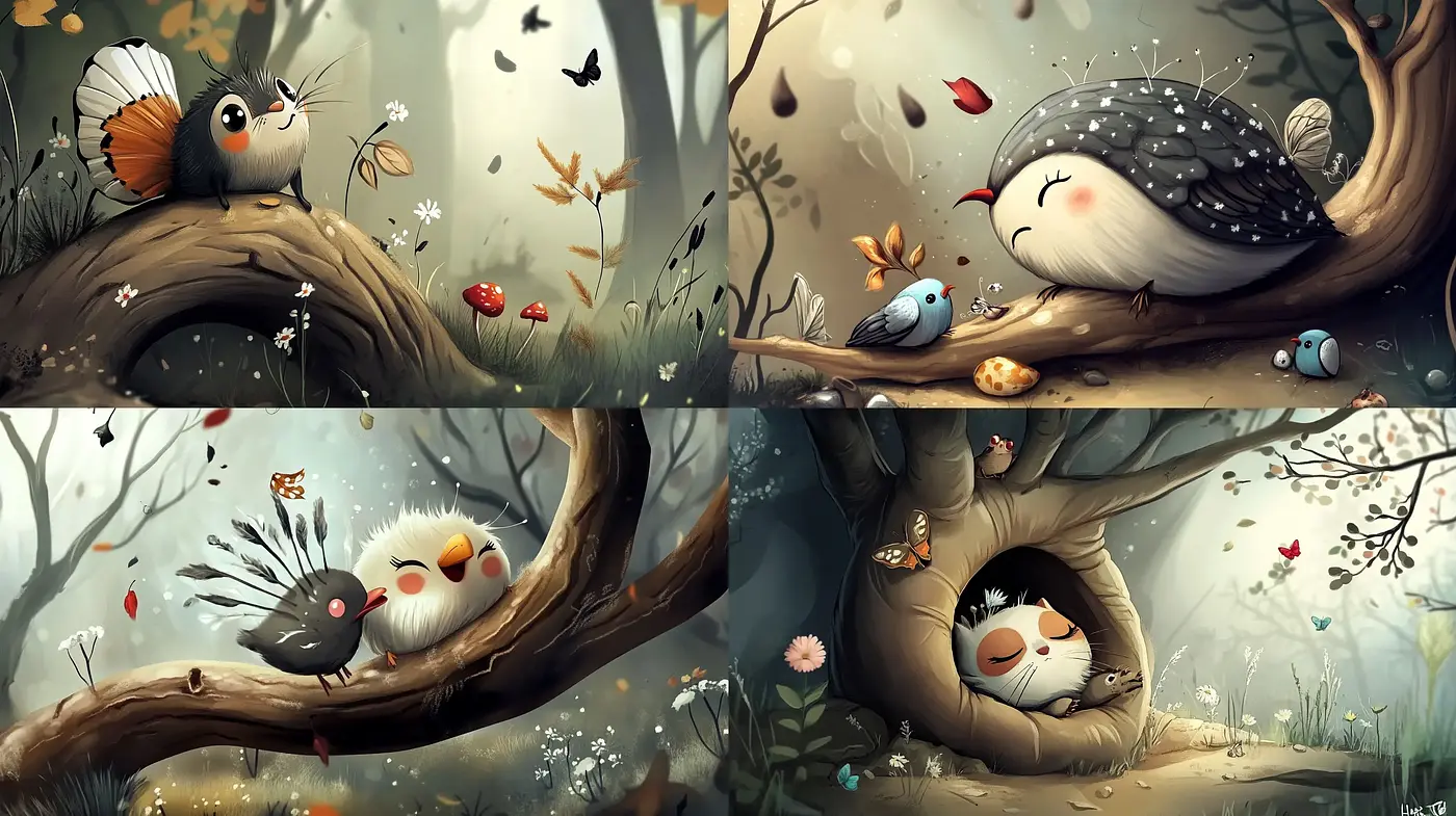 Enchanted Forest Reverie: A Whimsical Illustration Series - Midjourney sref style