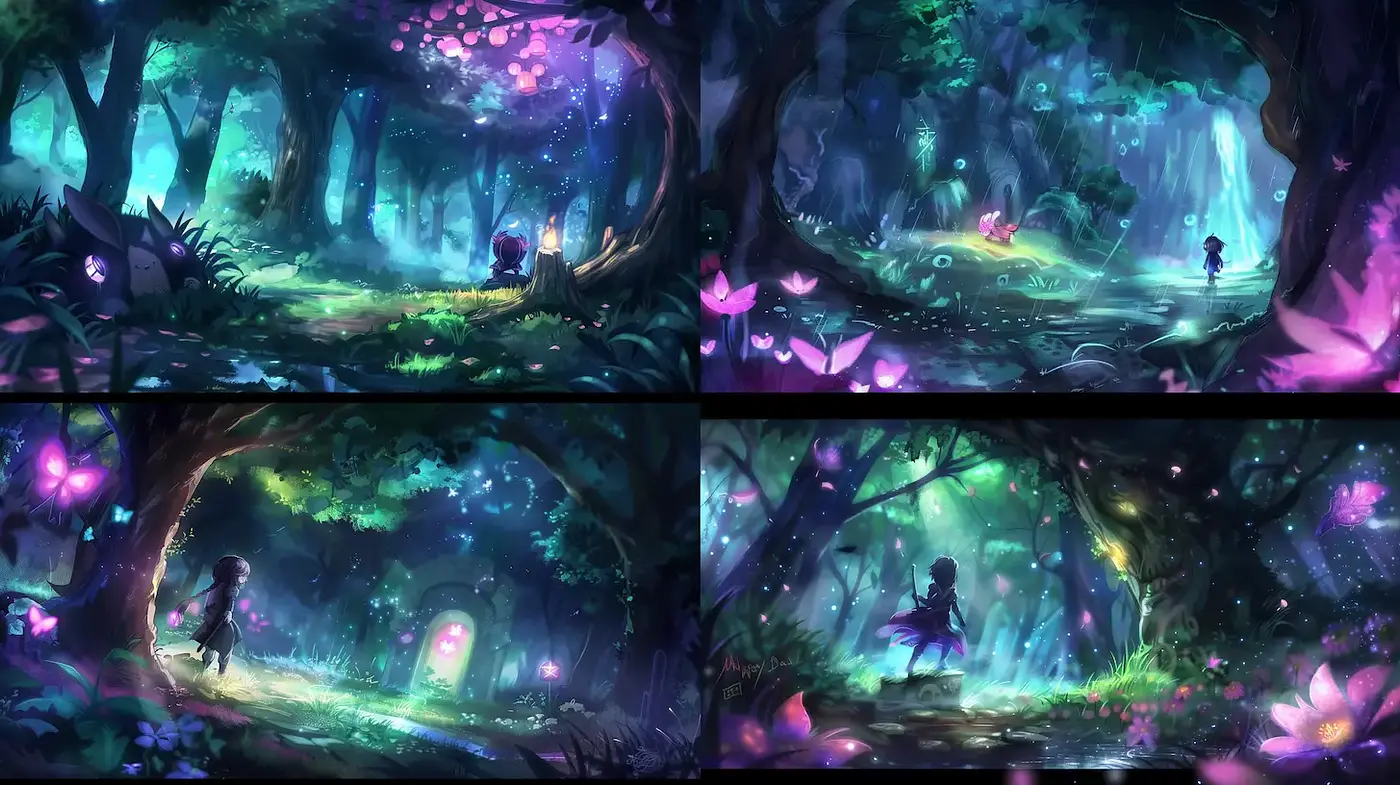 Enchanting and ethereal forest scenes with vibrant luminosity - Midjourney sref style