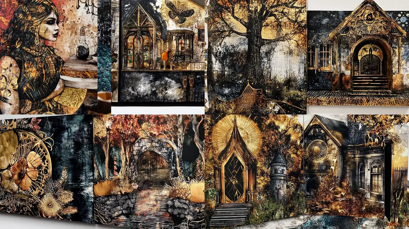 Whimsical Autumnal Dreamscape in Mixed Media - Midjourney sref style