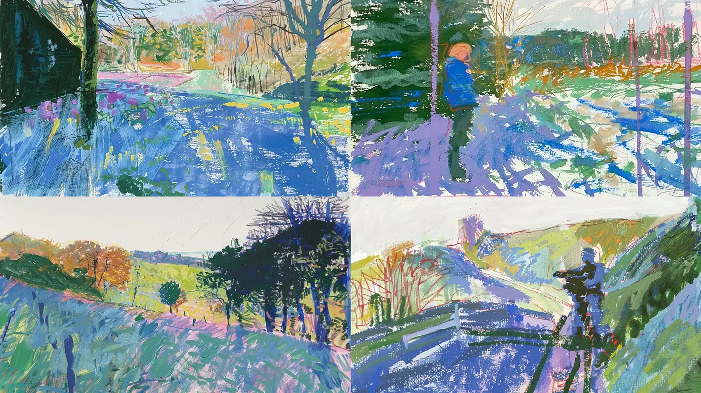 Energetic Brushwork and Vivid Contrast in Stylized Landscapes - Midjourney sref style
