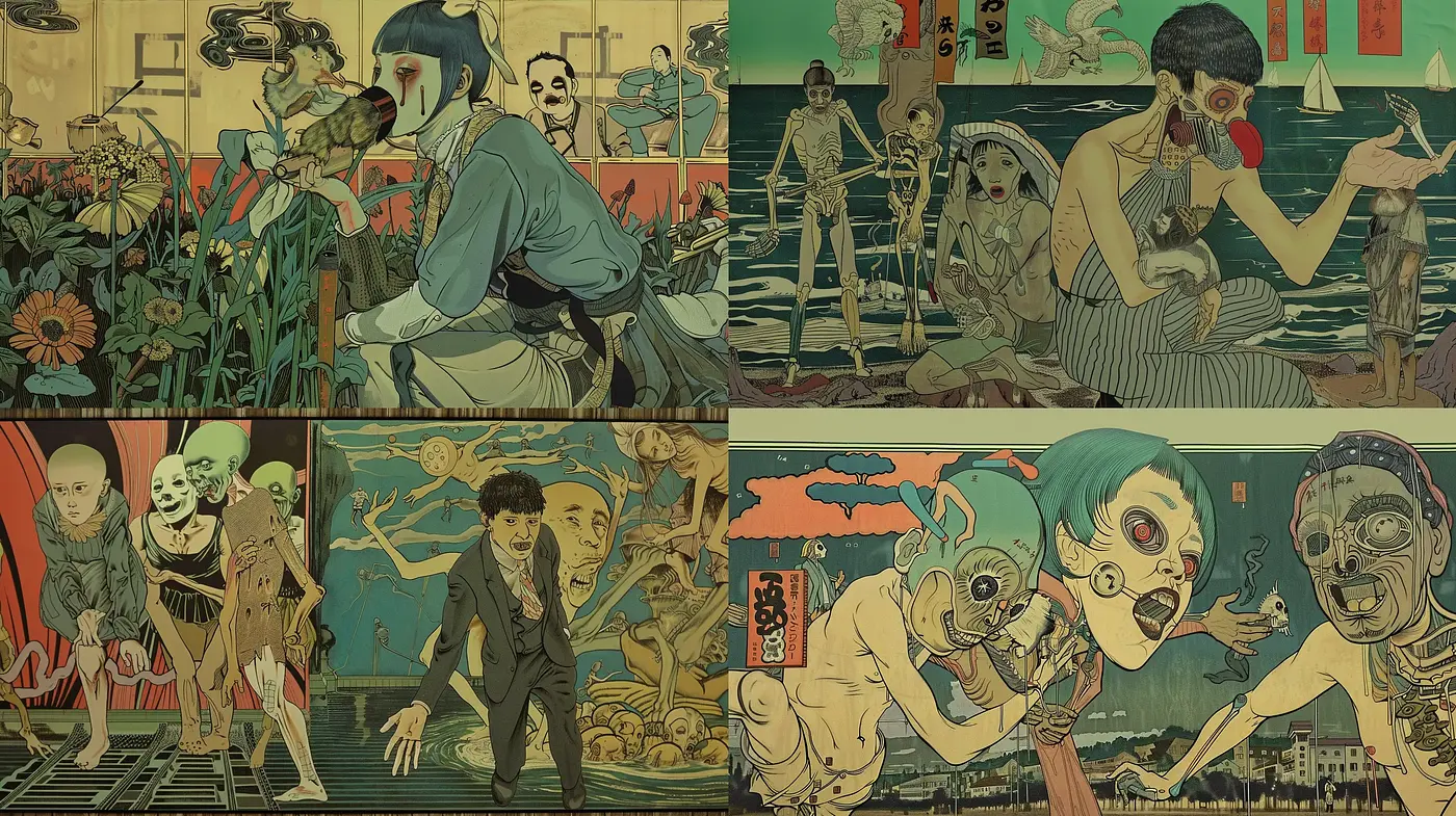 Eerie Retro-Futuristic Ukiyo-e Fusion - Midjourney sref style