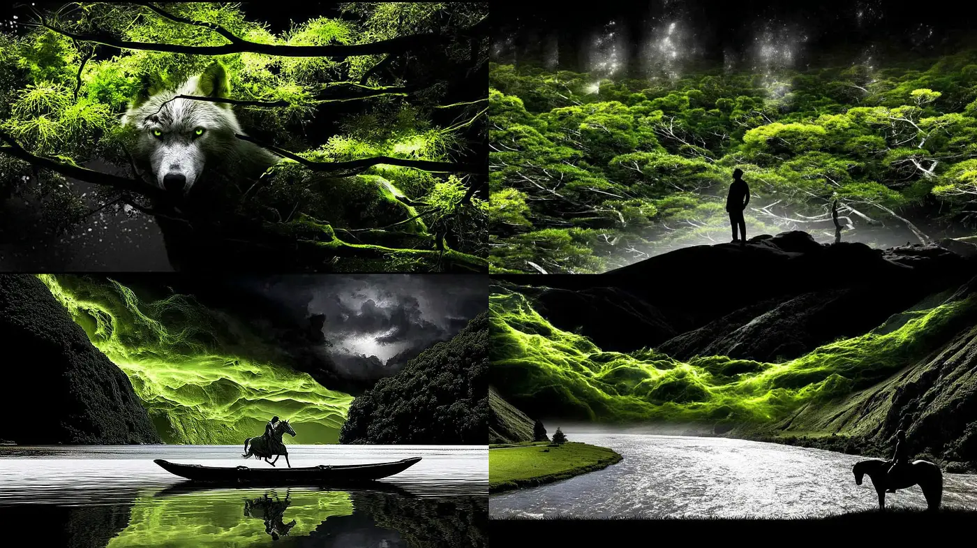 Mystical Landscapes with Lush Greenery and Surreal Forms - Midjourney sref style
