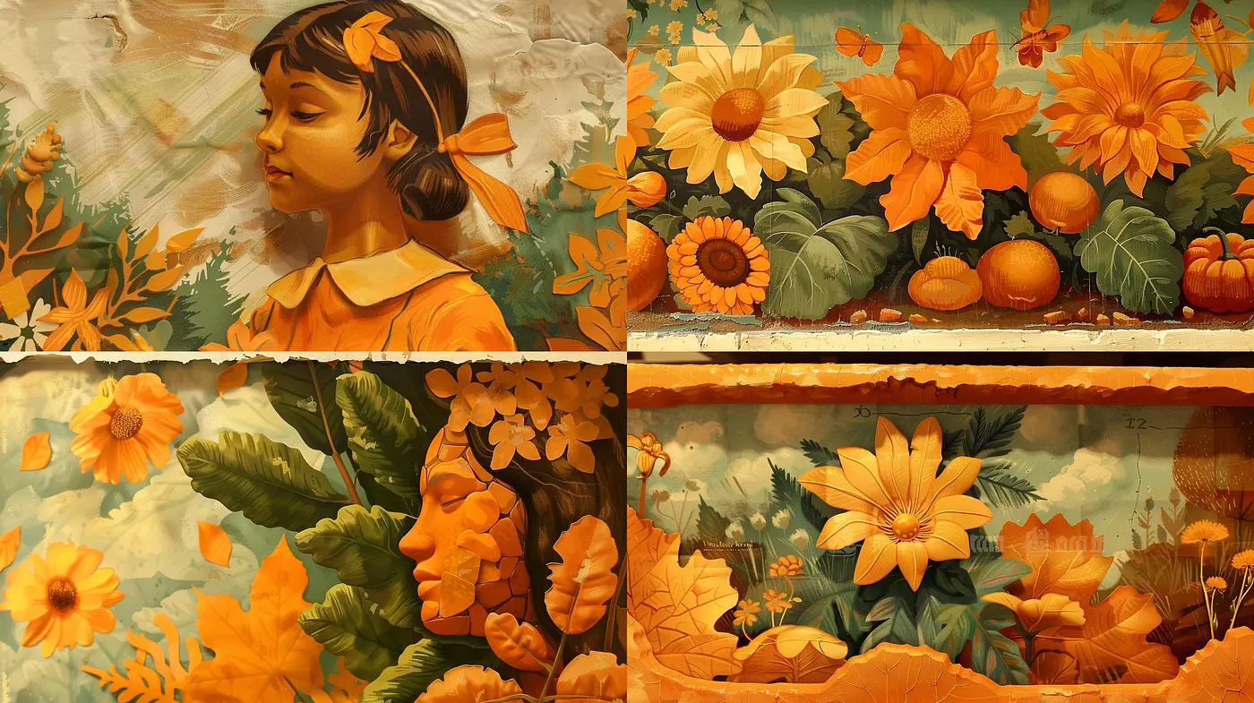 Harvest Hues and Nostalgic Brushwork: A Study in Autumnal Warmth and Artistic Texture - Midjourney sref style