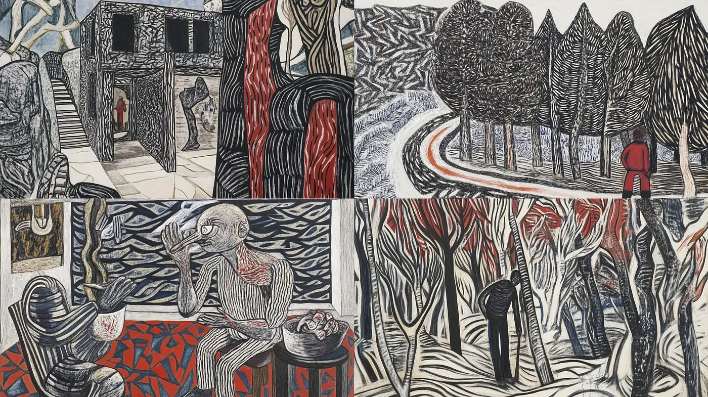 Stylized Natural Woodcut Fusion with a Modernist Edge - Midjourney sref style