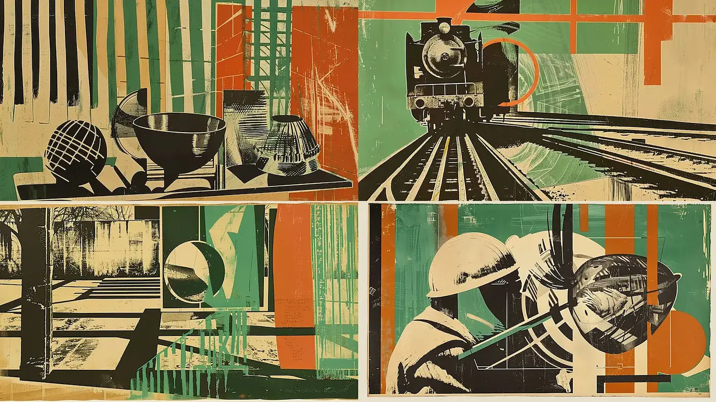 Dynamic and Bold Vintage Illustration Inspired by Mid-Century Graphic Design - Midjourney sref style