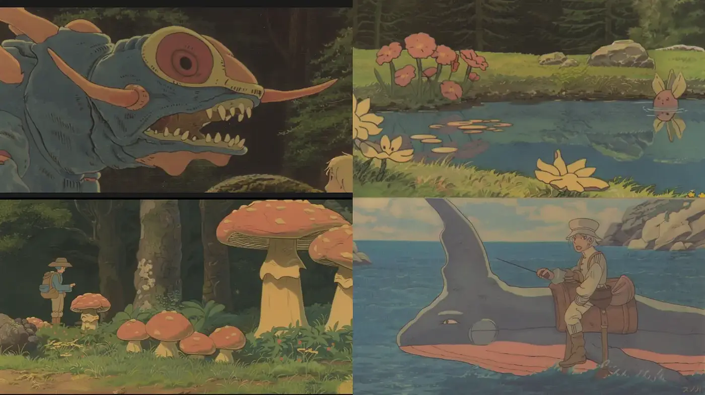 Whimsical and Enchanting Animated Landscapes with Natural Elements - Midjourney sref style