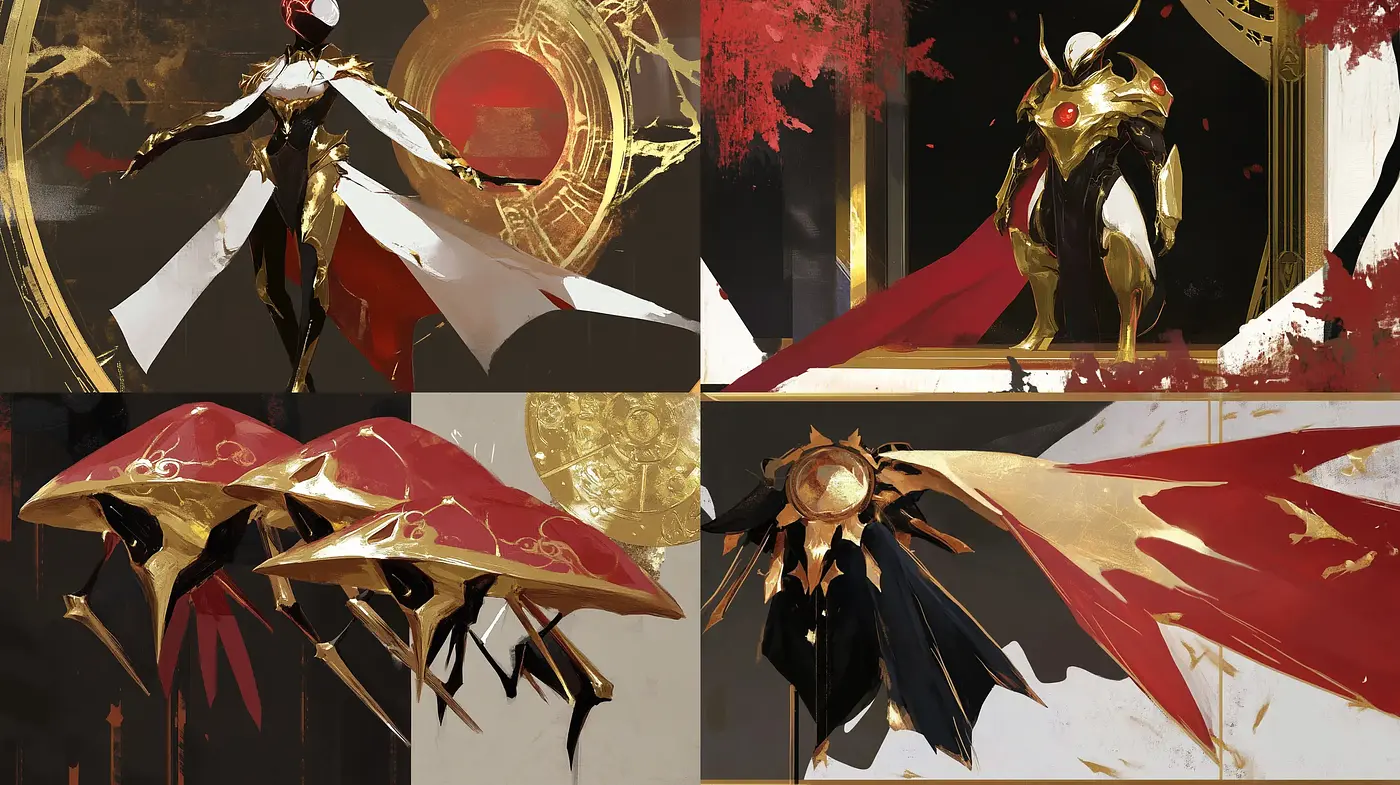 Crimson Elegance of Abstract Mechanical Artistry - Midjourney sref style