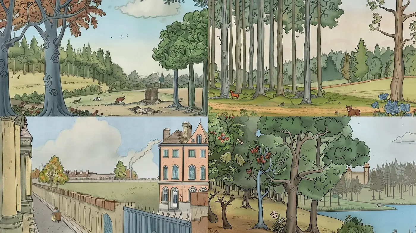 Idyllic Arcadian Landscapes in Stylized Storybook Illustration - Midjourney sref style