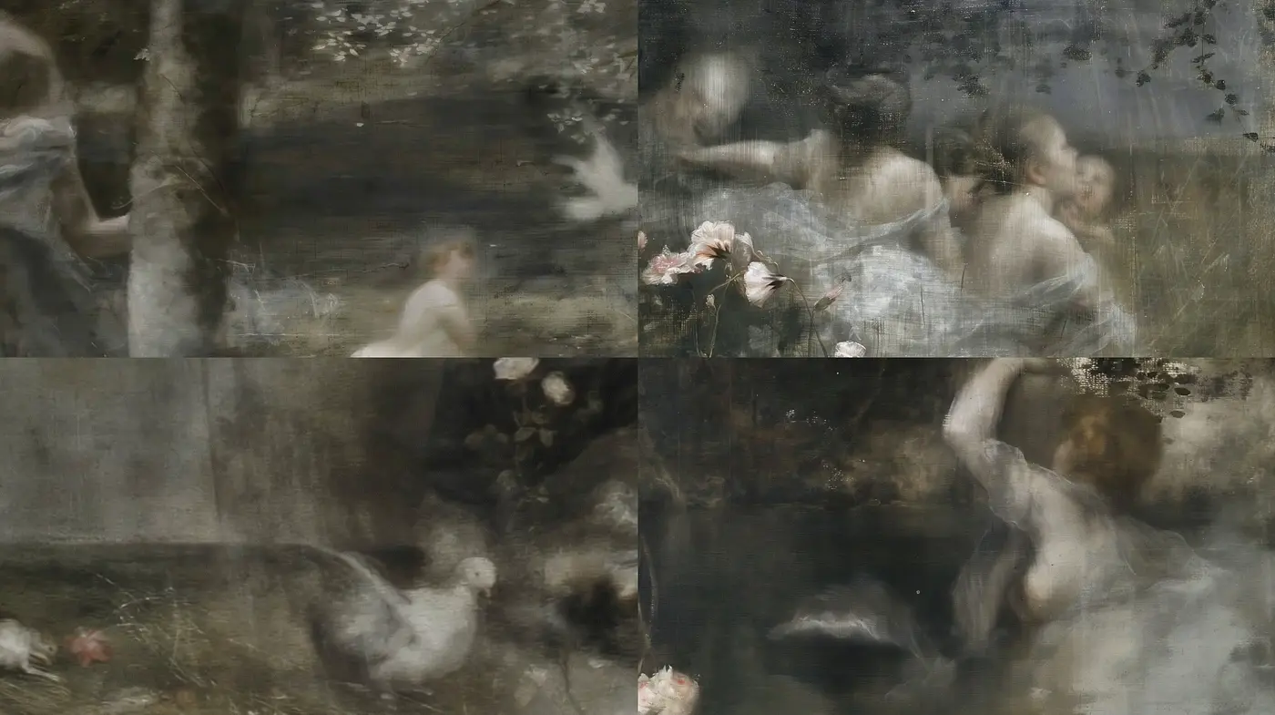 Ethereal Echoes of Faded Elegance: A Study in Dreamlike Transience - Midjourney sref style