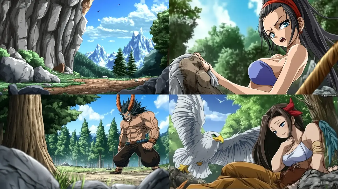 Vibrant Anime Essence with Nature-Inspired Backdrop - Midjourney sref style
