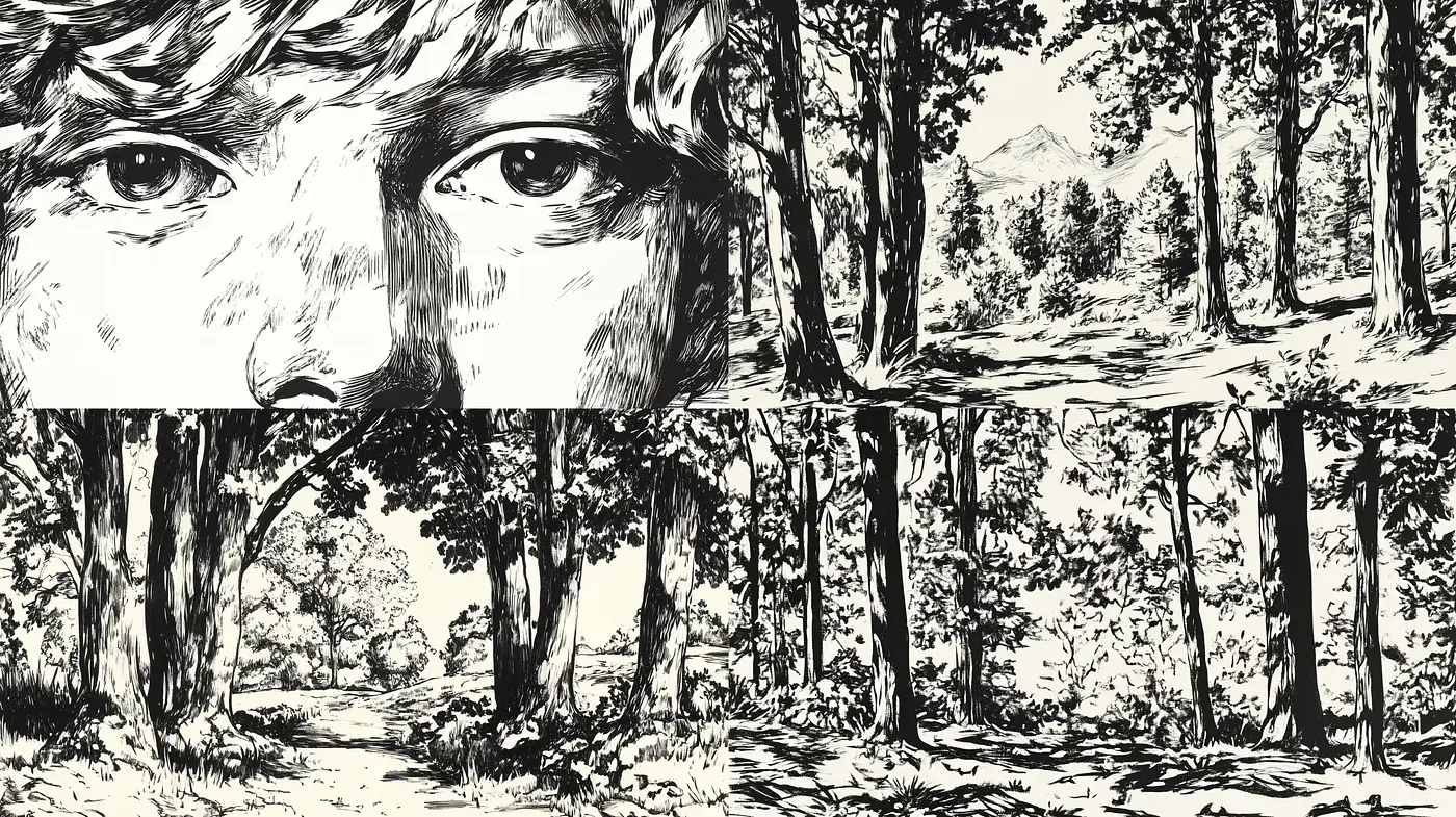 Monochrome Ink Wash Landscape and Portraiture Fusion - Midjourney sref style