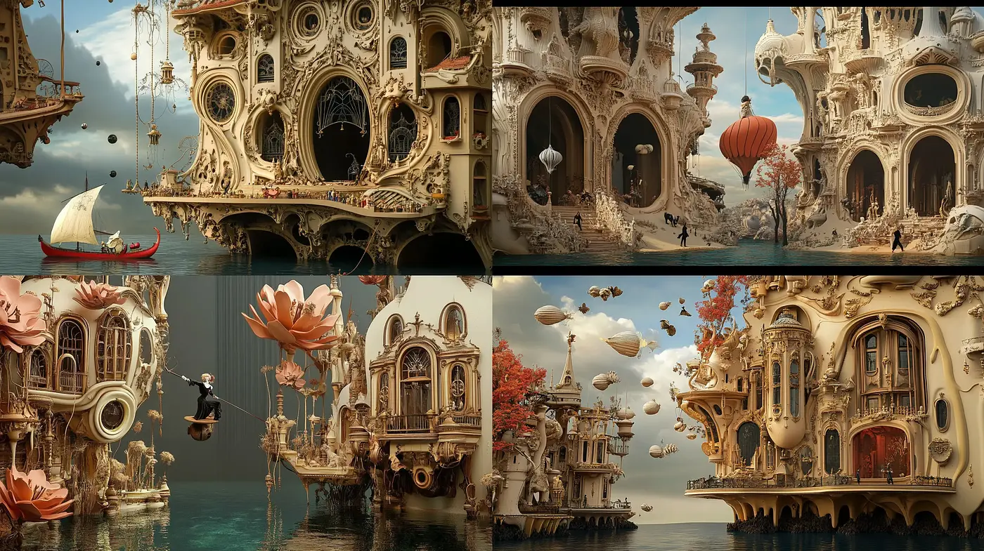 Baroque Reverie in Surreal Architectural Dreamscape - Midjourney sref style