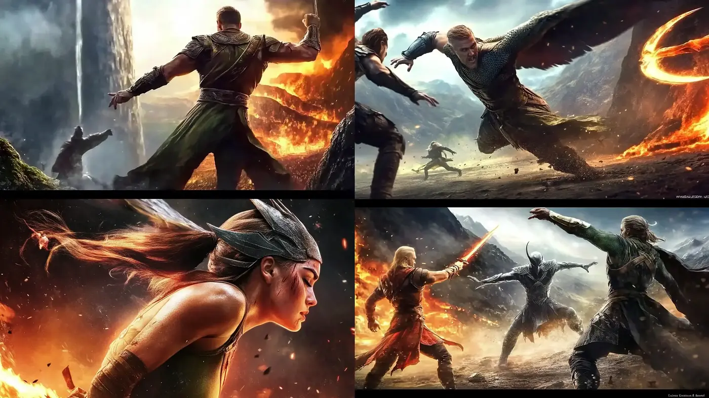 Epic Cinematic Fantasy Artistry with Vibrant Fiery Tones - Midjourney sref style