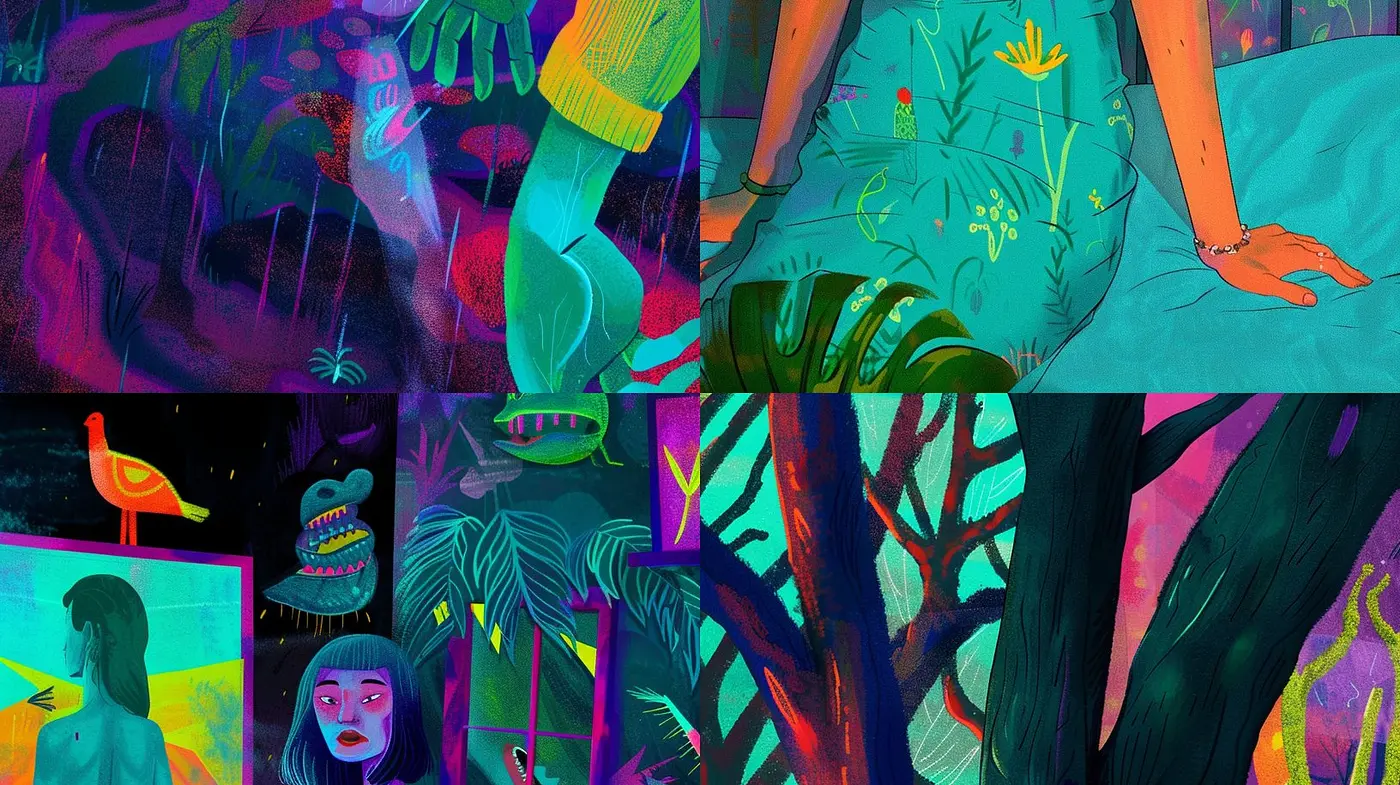 Surreal Neon Dreamscape: An Exploration of Vivid Colors and Ethereal Textures in Modern Digital Art - Midjourney sref style