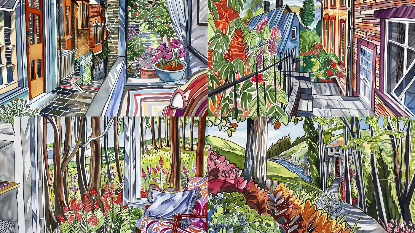 Vibrant Brushstroke Harmony in Urban and Natural Settings - Midjourney sref style