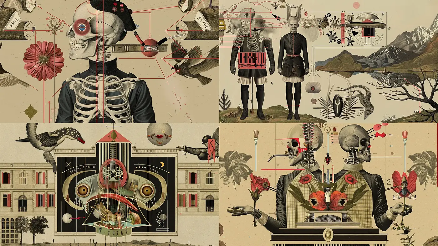 Anatomical Elegance in Pastel Symmetry: A Fusion of Vintage and Surrealism - Midjourney sref style