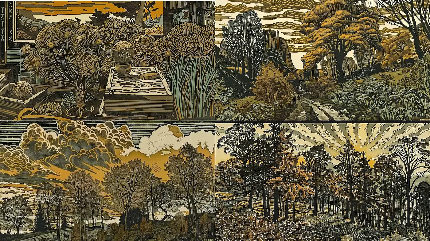 Whimsical Earthy Landscapes with Vintage Charm - Midjourney sref style