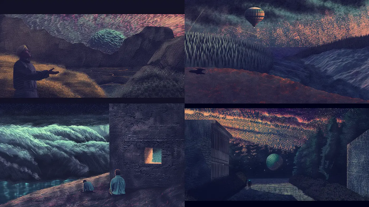 Ethereal Nocturnal Visions with Textured Impressions - Midjourney sref style