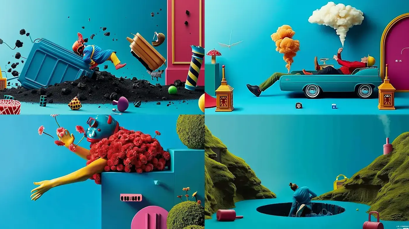 Vibrant Surrealism with Playful Textures and Bold Forms - Midjourney sref style