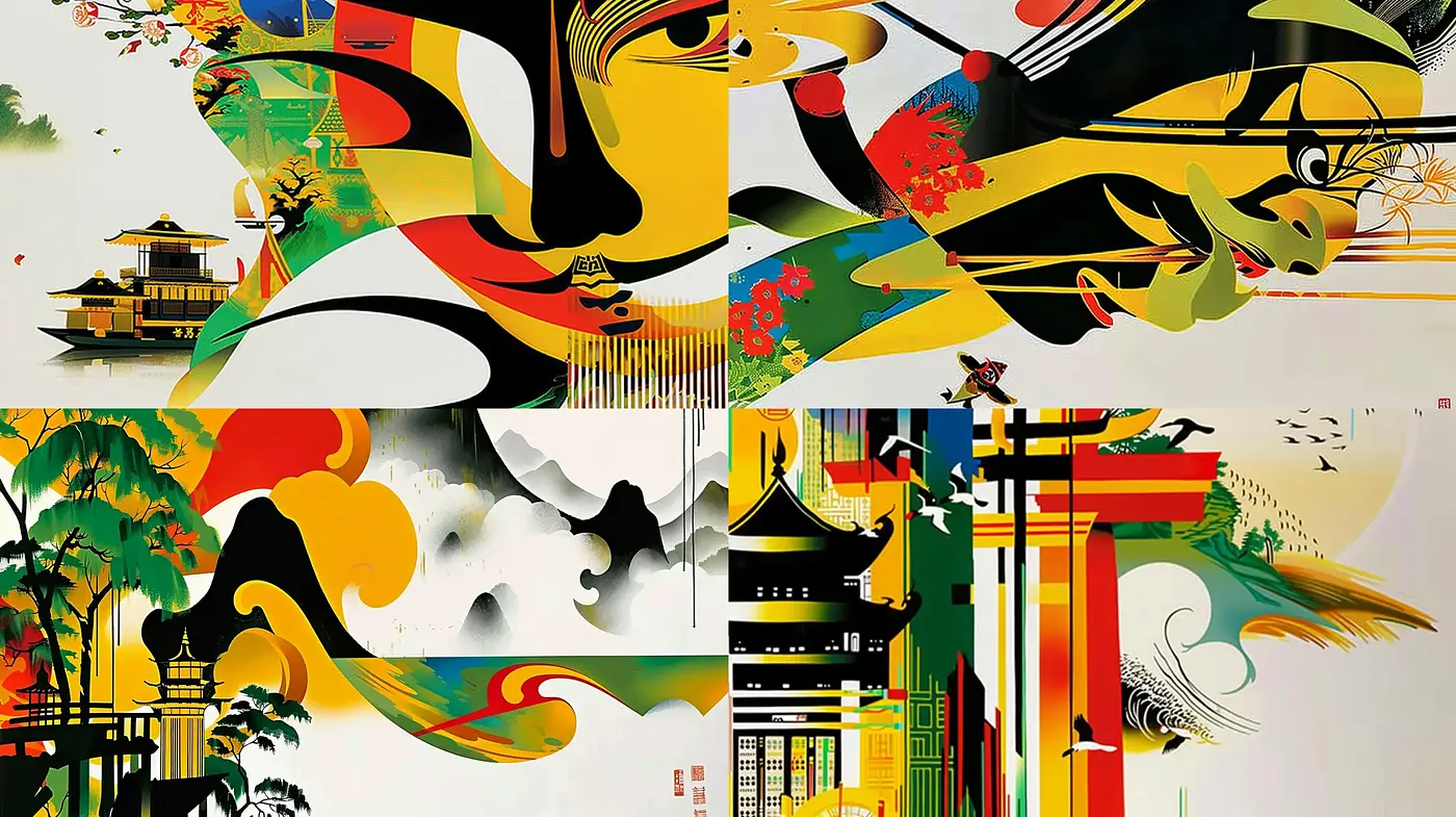 Ethereal Fusion of Traditional Japanese Art with Modern Abstraction - Midjourney sref style