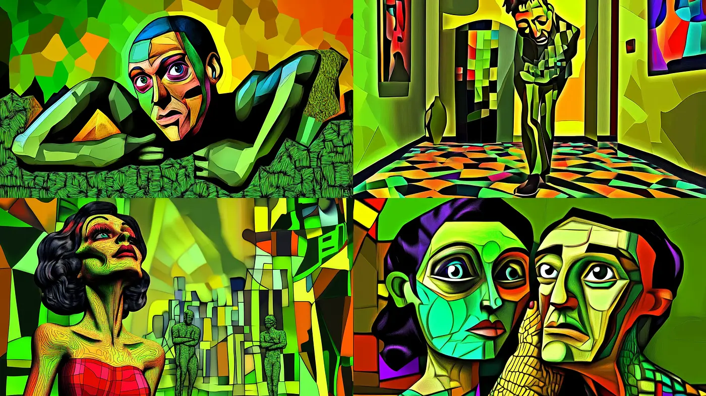 Kaleidoscopic Cubist Convergence with Emotive Expressions - Midjourney sref style