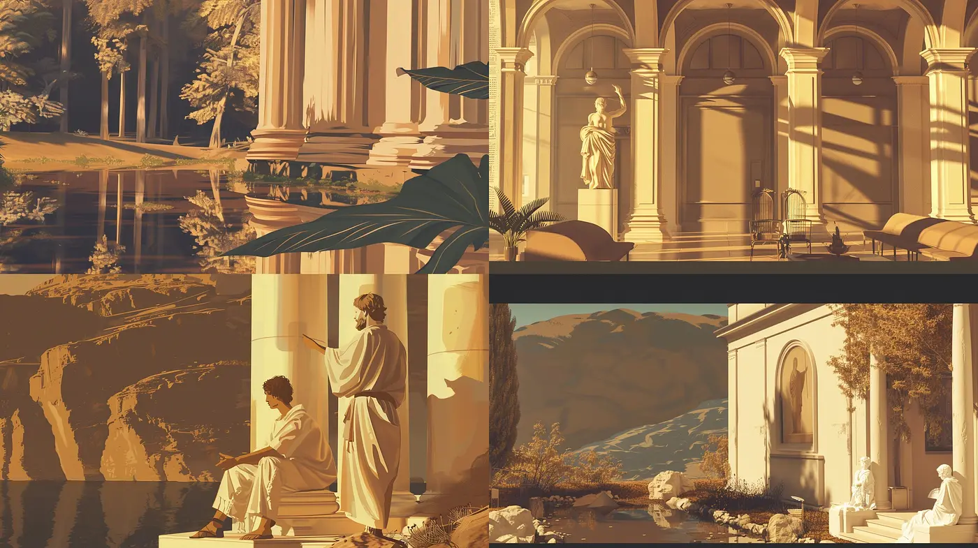 Ethereal Classical Reverie: A Homage to Neoclassical Serenity in Sepia - Midjourney sref style