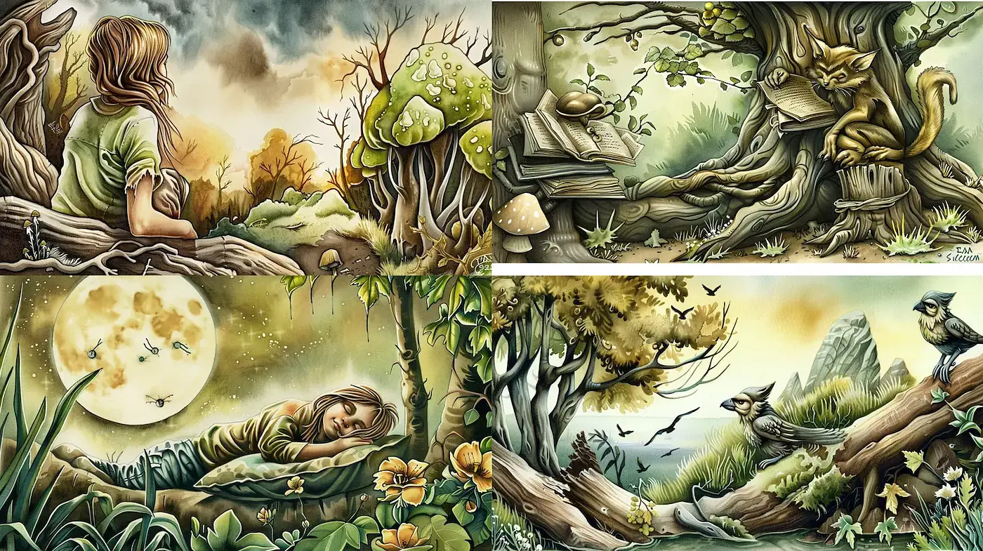 Whimsical Nature Scenes with Dreamlike Elements - Midjourney sref style