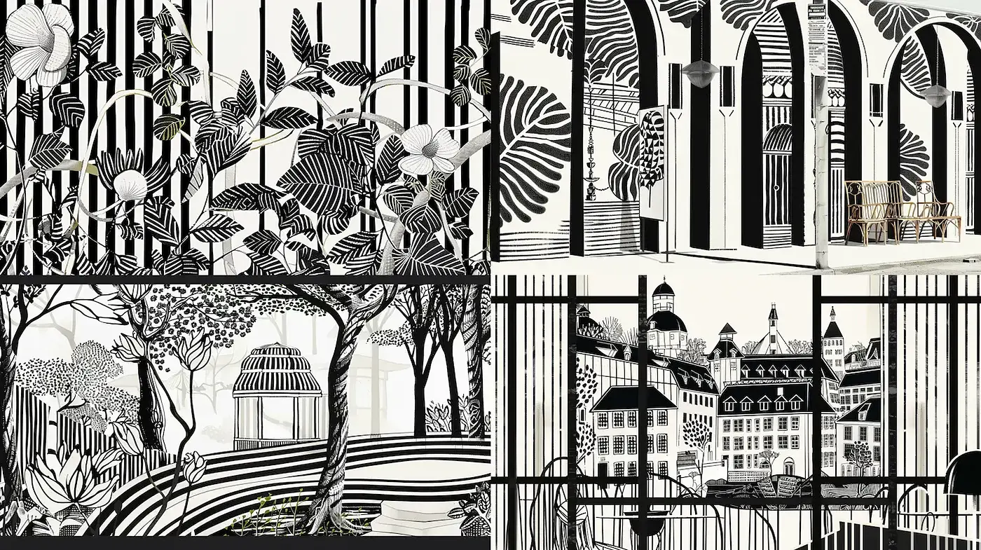 Elegant and Contrasting Monochromatic Botanical Aesthetics - Midjourney sref style