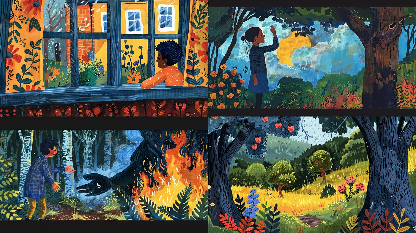 Enigmatic Folktale Illustrations with Lush Chromatic Harmony - Midjourney sref style