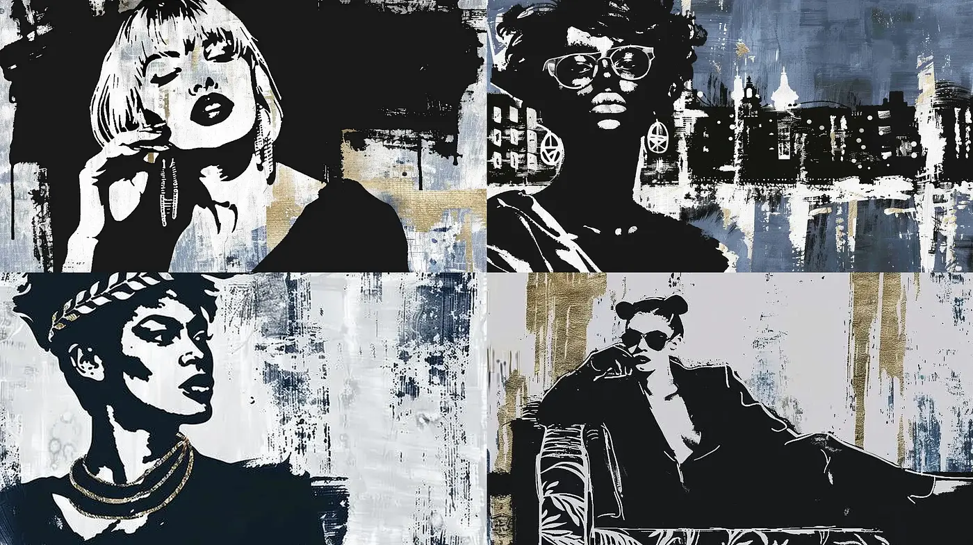 Stark Contrast and Textured Urbanity: A Monochromatic Exploration - Midjourney sref style