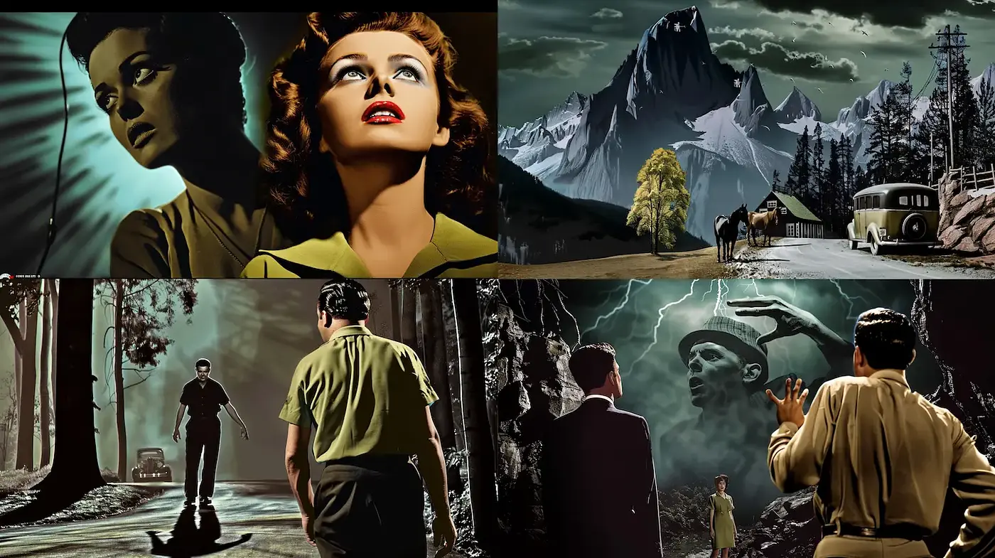Surreal Vintage Cinematic Aesthetic with Strong Contrasts and Dramatic Light - Midjourney sref style