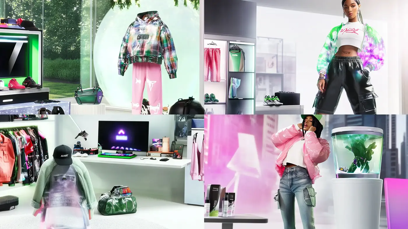 Modern Glossy Elegance with Vibrant Neon Accentuation - Midjourney sref style
