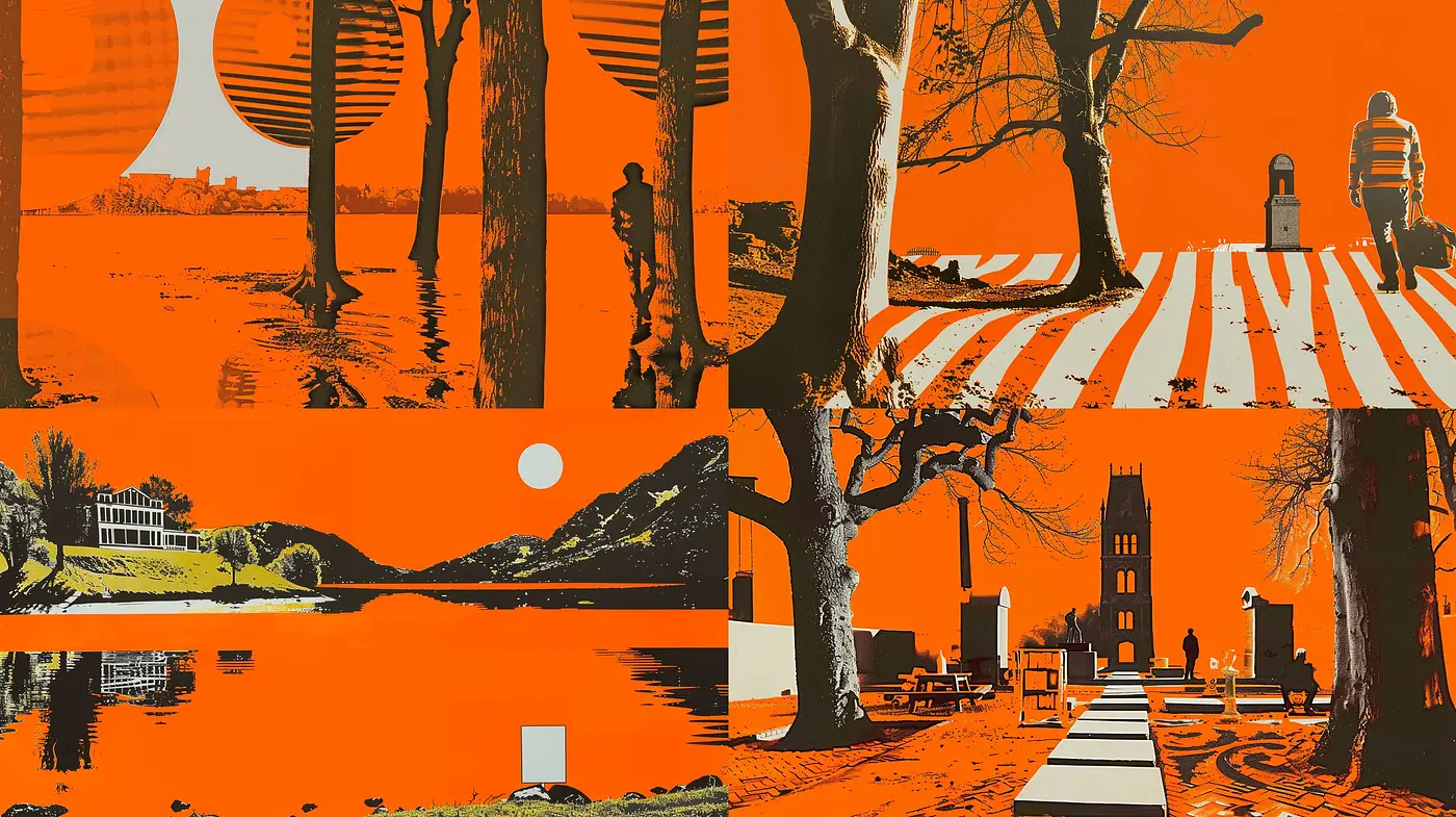Stark Contrast Twilight: Homogeneous Style Exploration with A Twilight Palette and Bold Silhouettes - Midjourney sref style