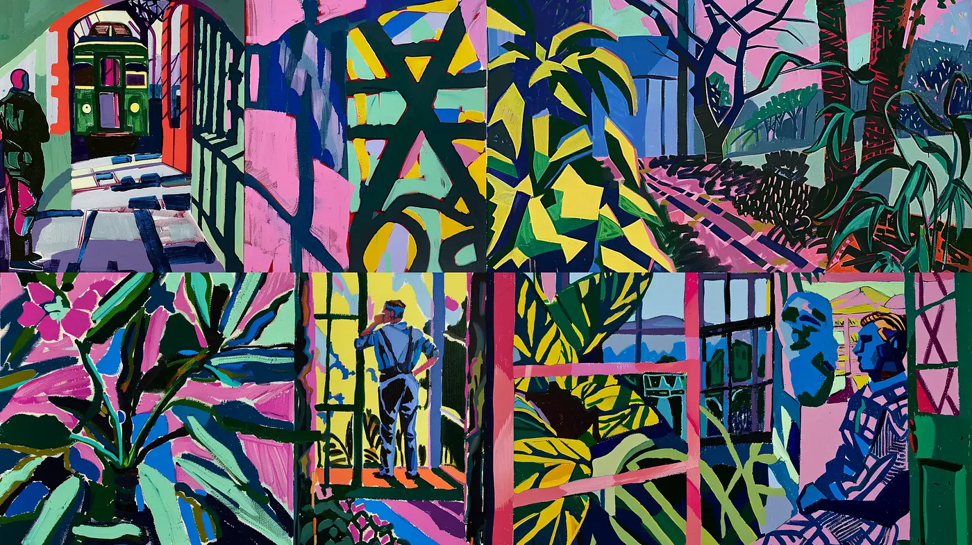 Vibrant Geometric Abstraction in Lush Botanical Settings - Midjourney sref style