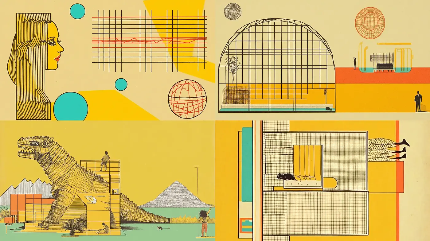 Retro-Futuristic Mid-Century Modern Illustrative Panache - Midjourney sref style