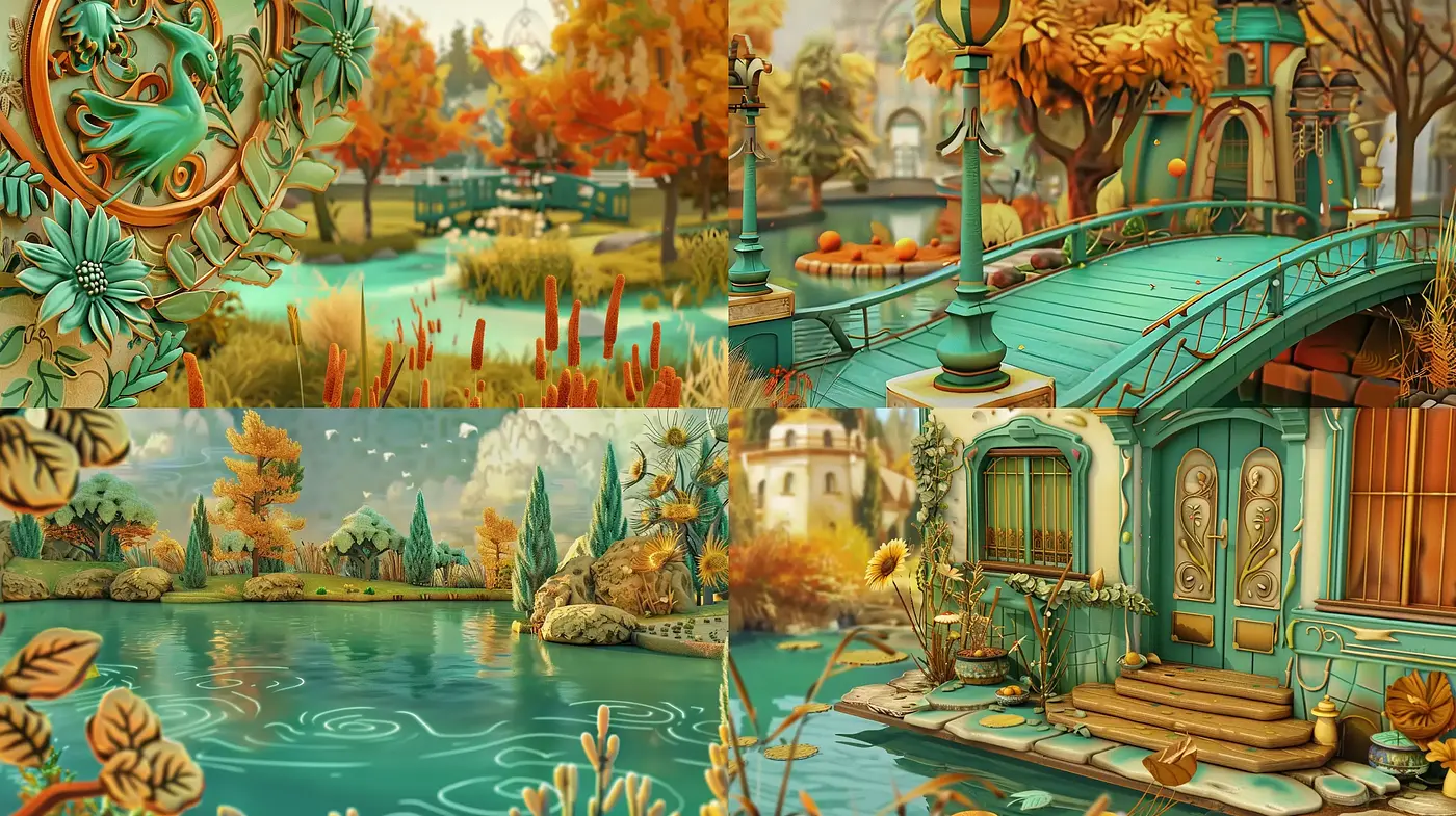 Autumnal Whimsy: A Dreamlike Tapestry of Warm Tones and Intricate Textures - Midjourney sref style