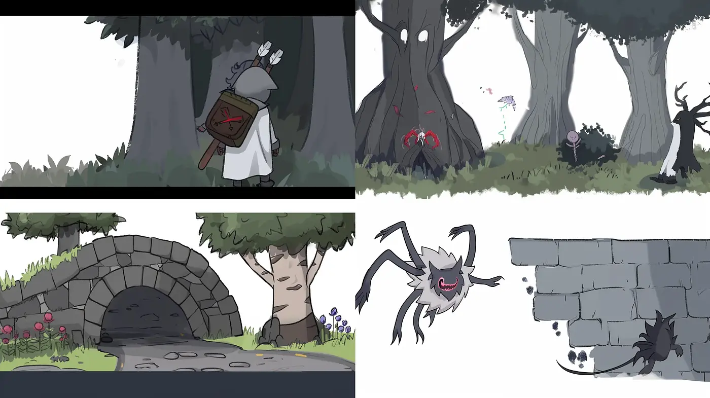 Enigmatic Monochromatic Forest - A Study in Grayscale Animation Artistry - Midjourney sref style