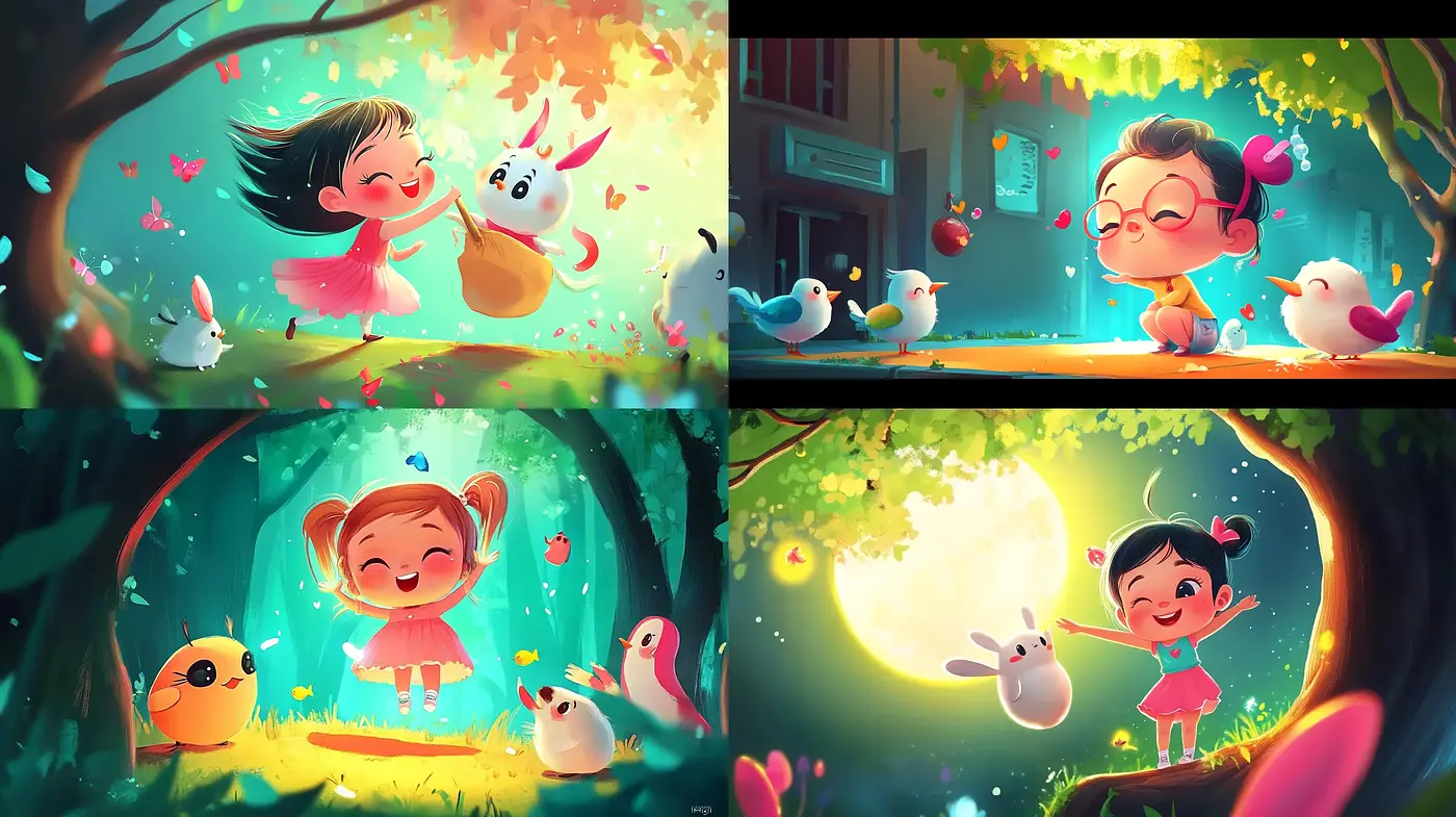 Enchanting Storybook Whimsy: A Radiant Dance of Light and Color - Midjourney sref style