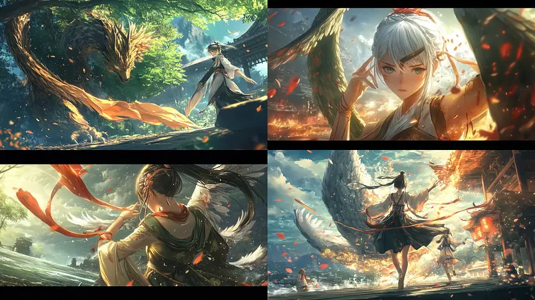Dynamic and Ethereal Fantasy Scenes with Elemental Themes